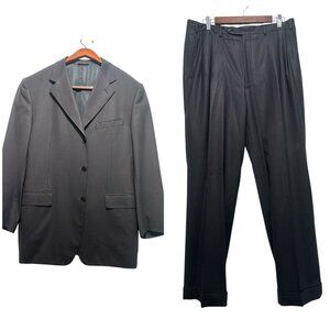 Canali 2 Piece Suit 3 Buttons Blazer Pleated Dress Pans Mens 52R Wool Inseam 30